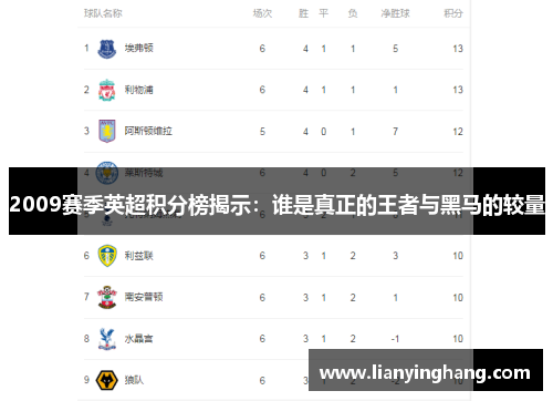 2009赛季英超积分榜揭示：谁是真正的王者与黑马的较量